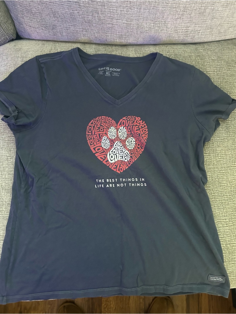 Life Is Good Navy Crusher V‑Neck Tee with White Logo Print